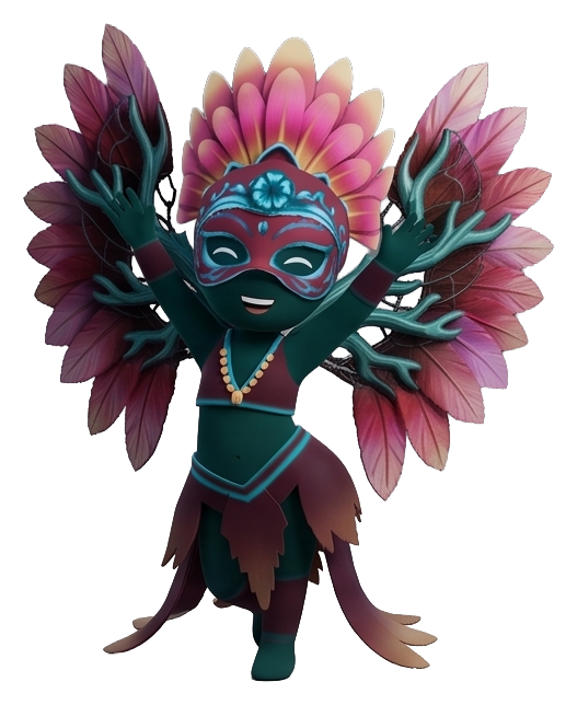 Painter, masked feathered dancer character