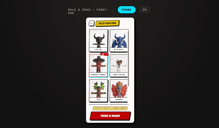 Character select screen: Pick Yuh Mas